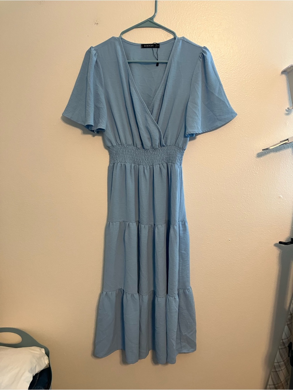 Light Blue Maxi Dress with Smocked Waist and Flutter Sleeves